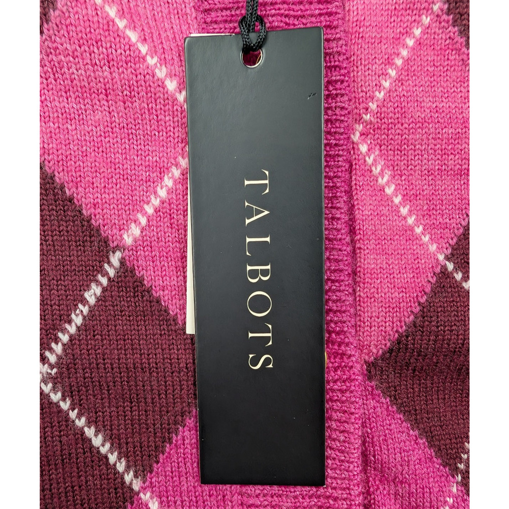 Talbots Merino Wool Cardigan Womens 2X Petite Pink Argyle Academia Preppy Layer - Picture 5 of 8